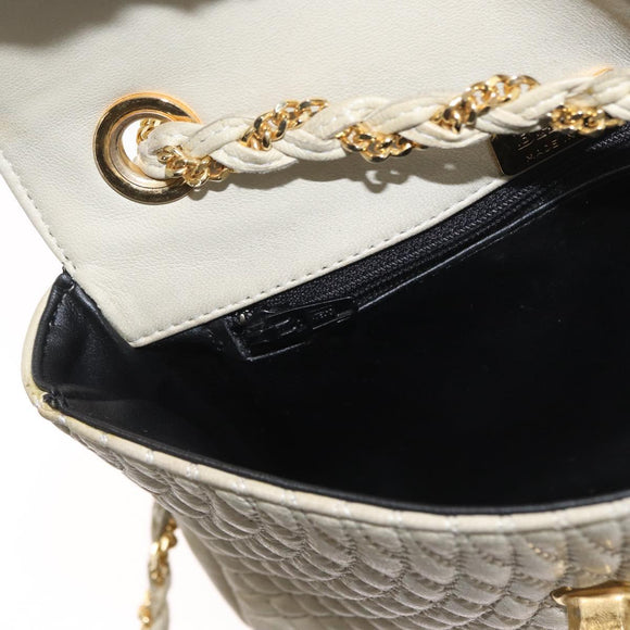 BALLY Shoulder Bag Leather Beige Gold Auth bs32976