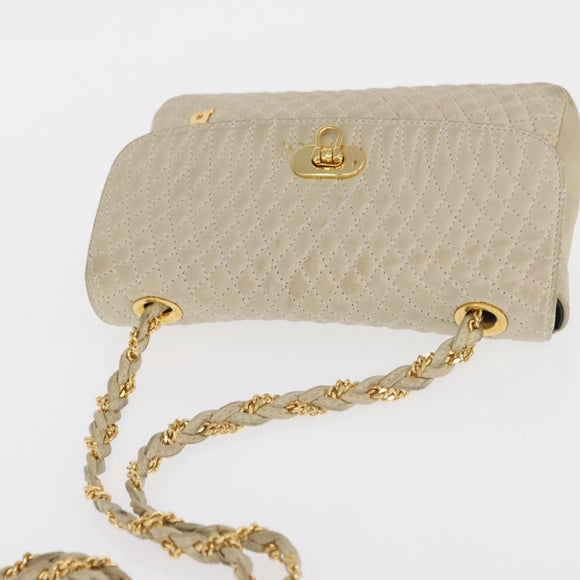 BALLY Shoulder Bag Leather Beige Gold Auth bs32976