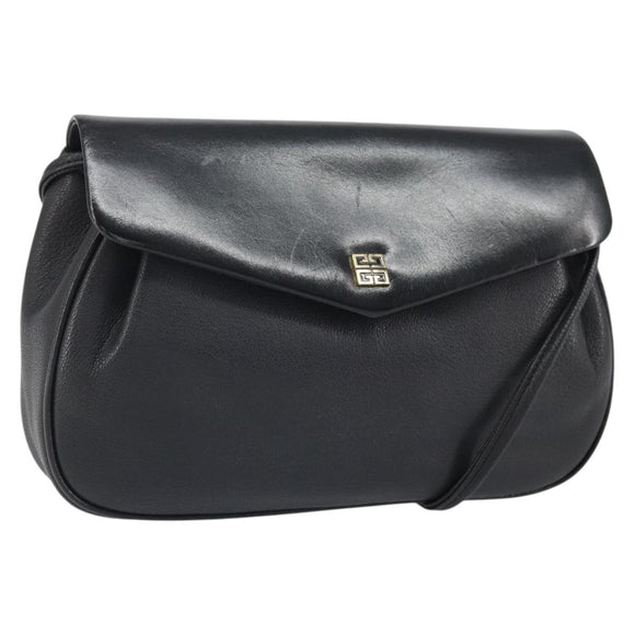 GIVENCHY Shoulder Bag Leather Black Gold Auth bs32977