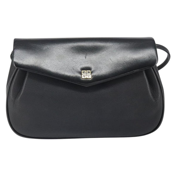 GIVENCHY Shoulder Bag Leather Black Gold Auth bs32977