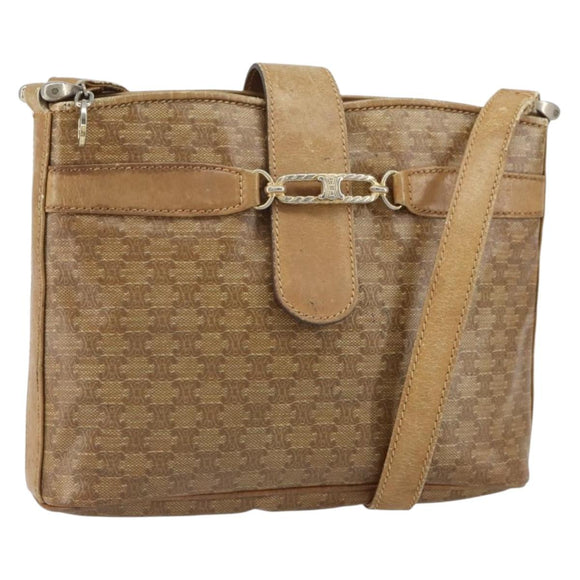 CELINE Macadam Canvas Shoulder Bag PVC Beige Gold Auth bs32978