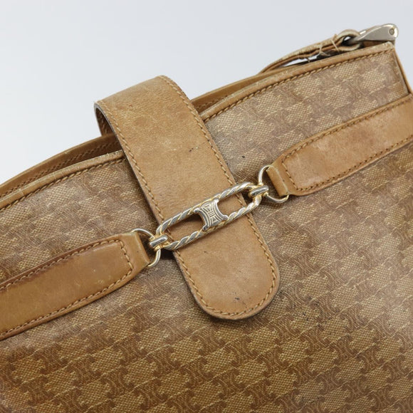 CELINE Macadam Canvas Shoulder Bag PVC Beige Gold Auth bs32978