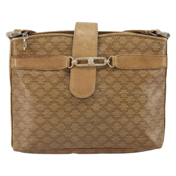 CELINE Macadam Canvas Shoulder Bag PVC Beige Gold Auth bs32978