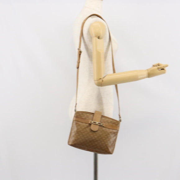 CELINE Macadam Canvas Shoulder Bag PVC Beige Gold Auth bs32978