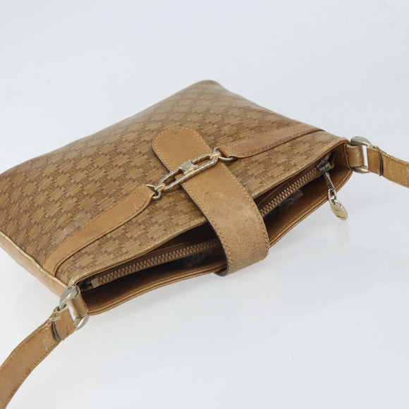 CELINE Macadam Canvas Shoulder Bag PVC Beige Gold Auth bs32978