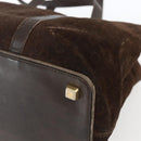 CELINE C Macadam Canvas Hand Bag Suede Brown Gold Auth bs32980-9