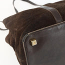 CELINE C Macadam Canvas Hand Bag Suede Brown Gold Auth bs32980-14