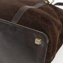 CELINE C Macadam Canvas Hand Bag Suede Brown Gold Auth bs32980-15