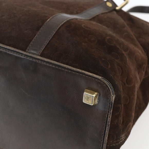 CELINE C Macadam Canvas Hand Bag Suede Brown Gold Auth bs32980