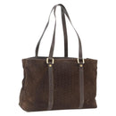 CELINE C Macadam Canvas Hand Bag Suede Brown Gold Auth bs32980-1