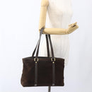 CELINE C Macadam Canvas Hand Bag Suede Brown Gold Auth bs32980-23