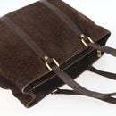 CELINE C Macadam Canvas Hand Bag Suede Brown Gold Auth bs32980-6