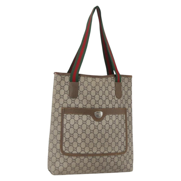 GUCCI GG Plus Supreme Web Sherry Line Tote Bag PVC Beige Red Green Auth bs32982