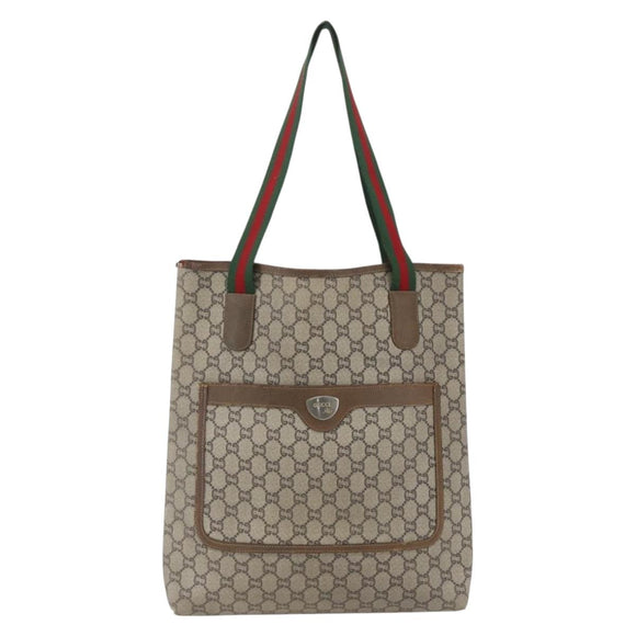 GUCCI GG Plus Supreme Web Sherry Line Tote Bag PVC Beige Red Green Auth bs32982
