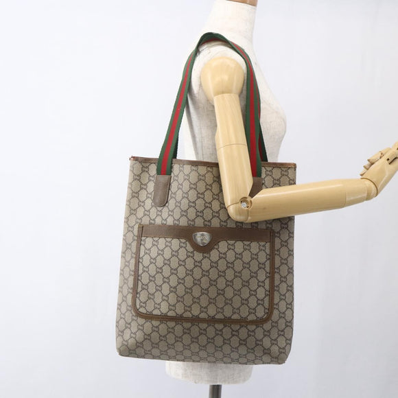 GUCCI GG Plus Supreme Web Sherry Line Tote Bag PVC Beige Red Green Auth bs32982