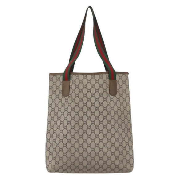 GUCCI GG Plus Supreme Web Sherry Line Tote Bag PVC Beige Red Green Auth bs32982