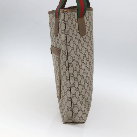 GUCCI GG Plus Supreme Web Sherry Line Tote Bag PVC Beige Red Green Auth bs32982