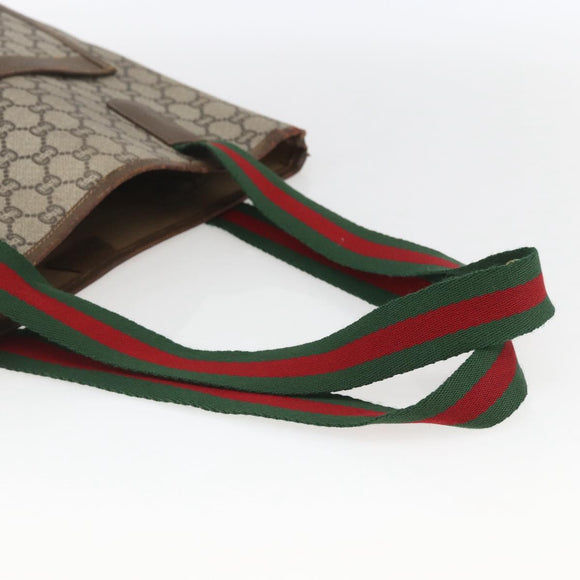 GUCCI GG Plus Supreme Web Sherry Line Tote Bag PVC Beige Red Green Auth bs32982