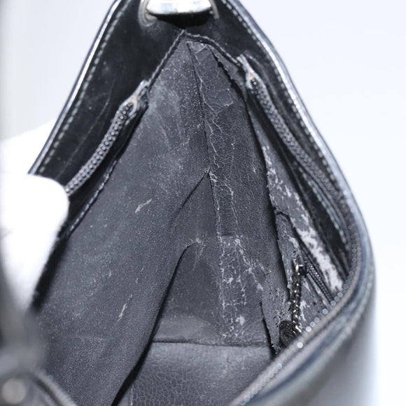 GUCCI Bamboo Hand Bag Patent leather Silver Black 001 1998 3008 Auth bs32983