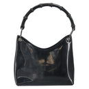 GUCCI Bamboo Hand Bag Patent leather Silver Black 001 1998 3008 Auth bs32983-13