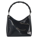 GUCCI Bamboo Hand Bag Patent leather Silver Black 001 1998 3008 Auth bs32983-2