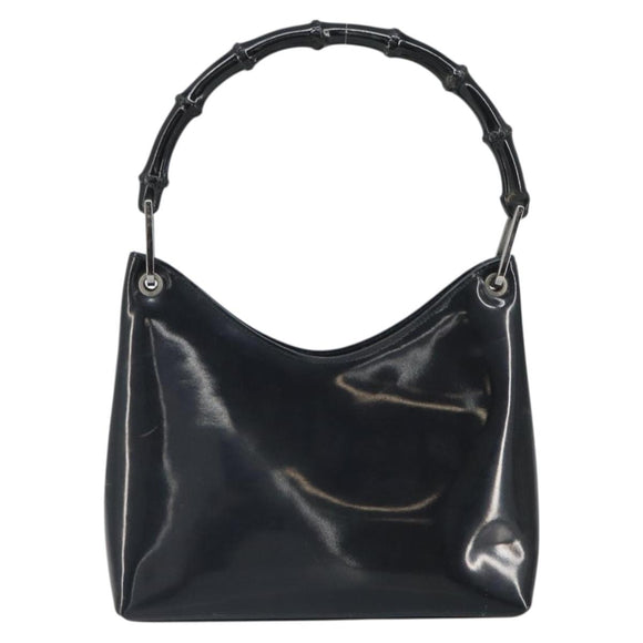 GUCCI Bamboo Hand Bag Patent leather Silver Black 001 1998 3008 Auth bs32983