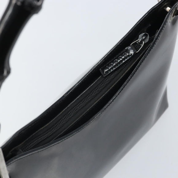 GUCCI Bamboo Hand Bag Patent leather Silver Black 001 1998 3008 Auth bs32983