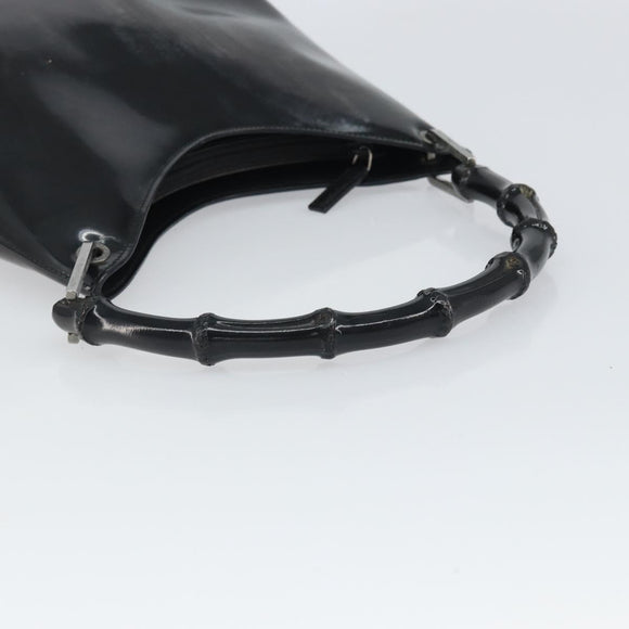 GUCCI Bamboo Hand Bag Patent leather Silver Black 001 1998 3008 Auth bs32983