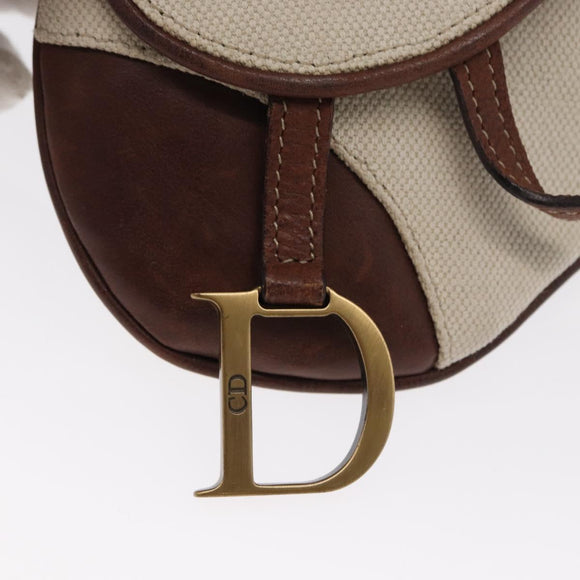 Christian Dior Saddle Waist bag Canvas Leather White Auth bs32984
