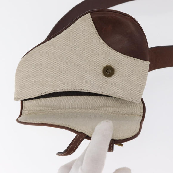 Christian Dior Saddle Waist bag Canvas Leather White Auth bs32984