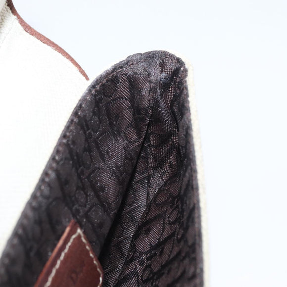 Christian Dior Saddle Waist bag Canvas Leather White Auth bs32984