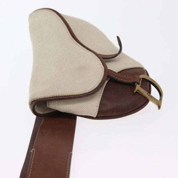 Christian Dior Saddle Waist bag Canvas Leather White Auth bs32984