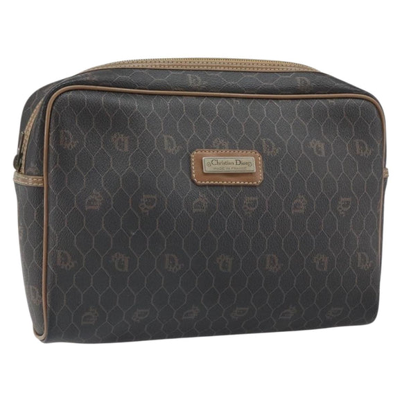 Christian Dior Honeycomb Canvas Clutch Bag PVC Black Auth bs32985