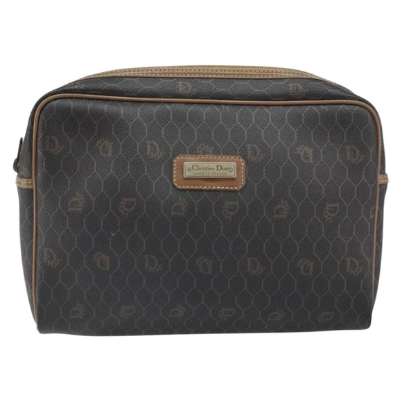 Christian Dior Honeycomb Canvas Clutch Bag PVC Black Auth bs32985