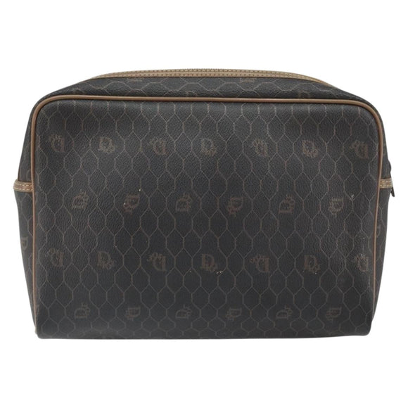 Christian Dior Honeycomb Canvas Clutch Bag PVC Black Auth bs32985