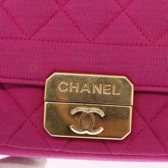 CHANEL Matelasse Chain Shoulder Bag Cotton Pink Gold CC Auth bs32986