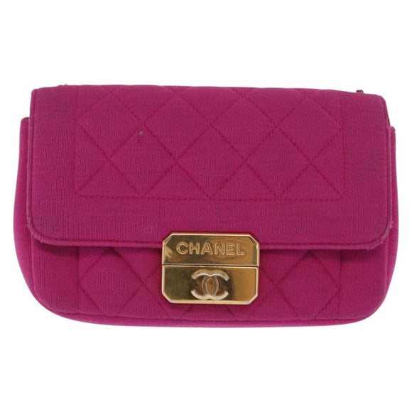 CHANEL Matelasse Chain Shoulder Bag Cotton Pink Gold CC Auth bs32986