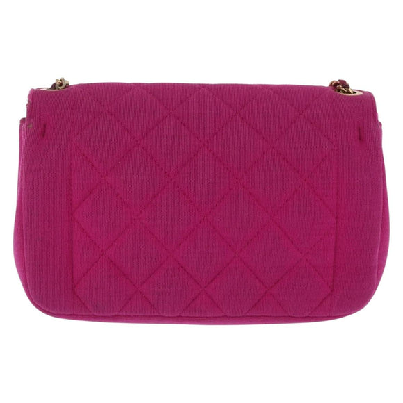 CHANEL Matelasse Chain Shoulder Bag Cotton Pink Gold CC Auth bs32986