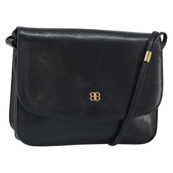 GIVENCHY Shoulder Bag Leather Black Gold Auth bs32997