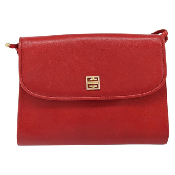 GIVENCHY Shoulder Bag Leather Red Gold Auth bs32998