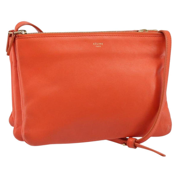 CELINE Shoulder Bag Leather Orange Gold Auth bs32999
