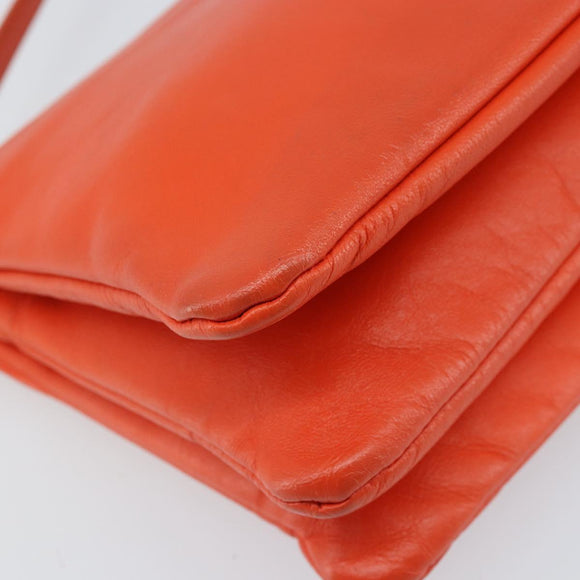 CELINE Shoulder Bag Leather Orange Gold Auth bs32999