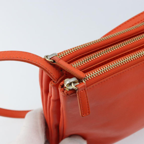 CELINE Shoulder Bag Leather Orange Gold Auth bs32999