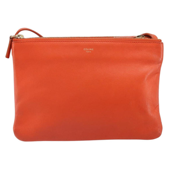 CELINE Shoulder Bag Leather Orange Gold Auth bs32999