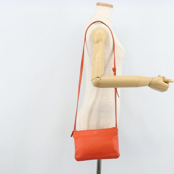 CELINE Shoulder Bag Leather Orange Gold Auth bs32999