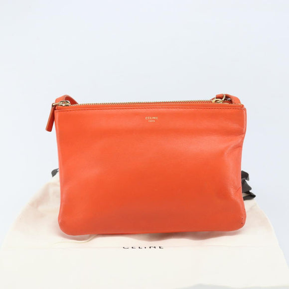 CELINE Shoulder Bag Leather Orange Gold Auth bs32999