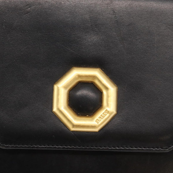 BALLY Shoulder Bag Leather Black Gold Auth bs33000