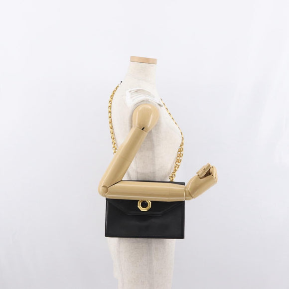 BALLY Shoulder Bag Leather Black Gold Auth bs33000