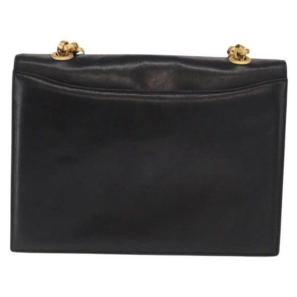 BALLY Shoulder Bag Leather Black Gold Auth bs33000
