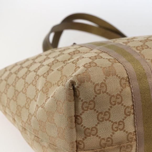 GUCCI GG Canvas Sherry Line Tote Bag Beige Gold pink 139260 Auth bs33004